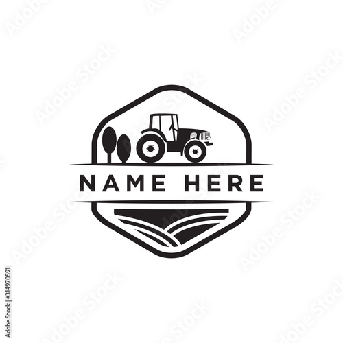 vintage farm tractor logo design vector.  agriculture farmer logo template