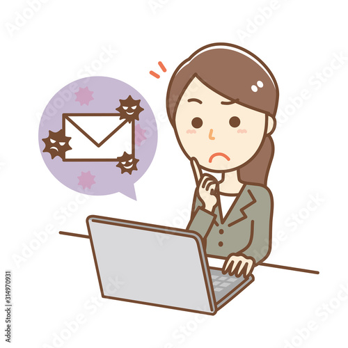Illustration of a businesswoman with an email suspected of spam