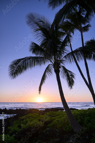 Fototapeta Naklejka Na Ścianę i Meble -  Sunset over the coast of Kauai, Hawaii.