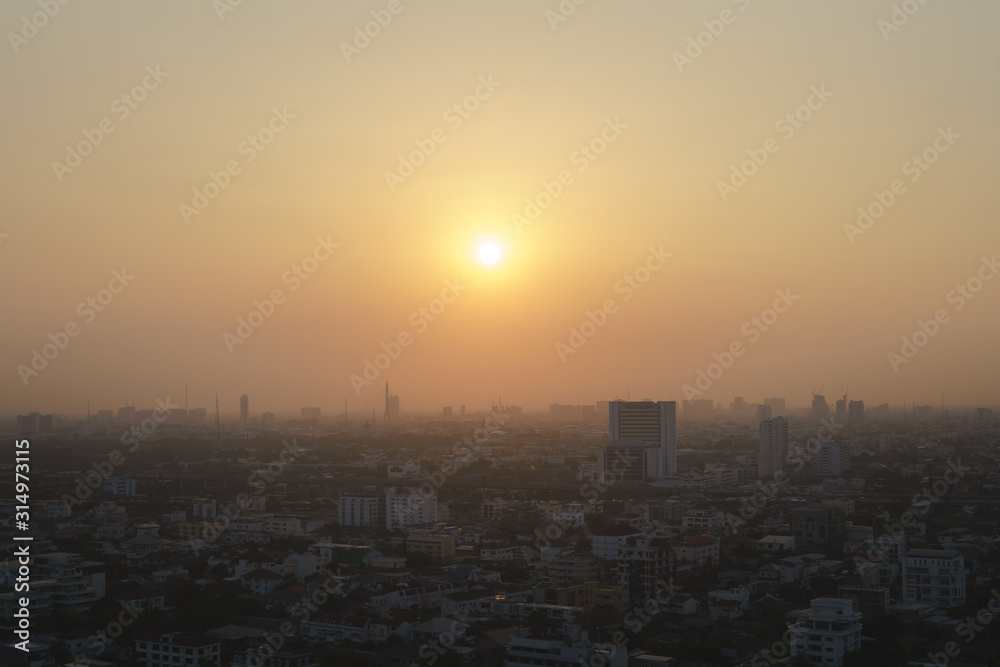 Bangkok, capital of Thailand with dust and smoke