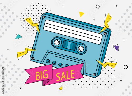 poster of big sale with cassette of nineties design