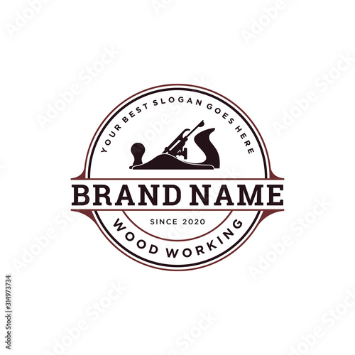 vintage woodworking tool logo design, vector concept illustration