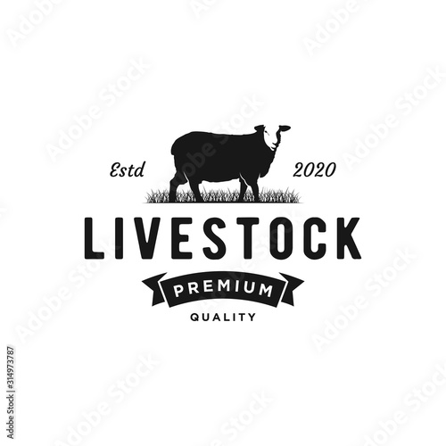 vintage sheep farm logo design, vector concept illustration