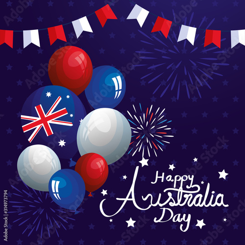 happy australia day with balloons helium decoration vector illustration design