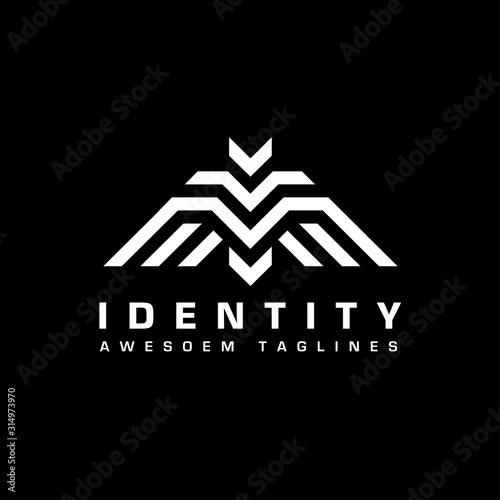 abstract letter m bird black bold line logo concept