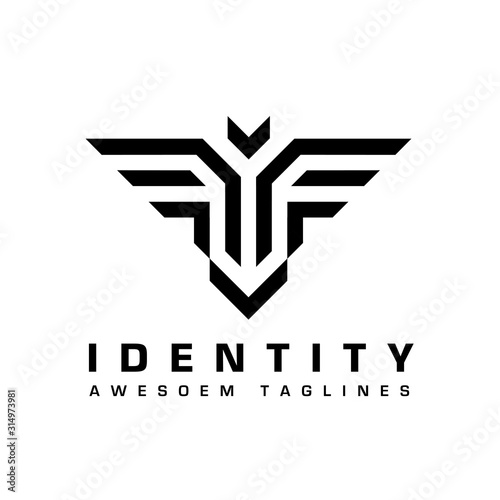 vector line art geometric logo of an abstract bird, bold and strong abstract bird logo
