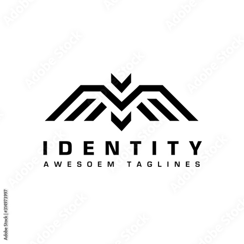 abstract letter m bird black bold line logo concept