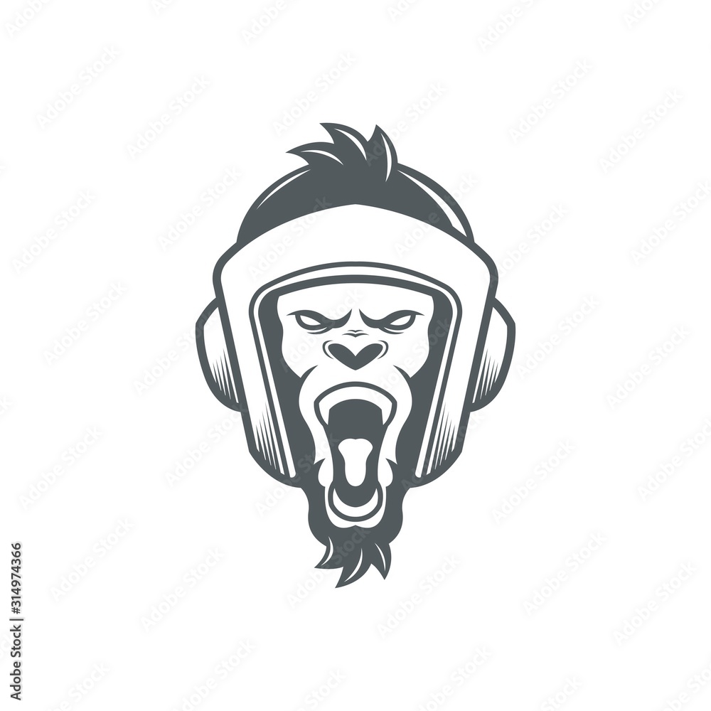 roar gorilla with boxing head guard vector illustration roar gorilla with boxing head guard vector illustration