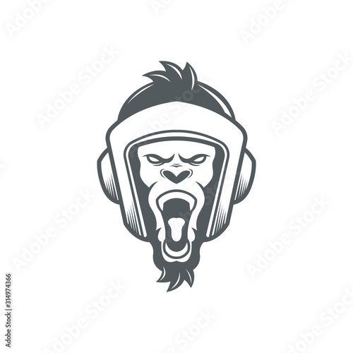 roar gorilla with boxing head guard vector illustration