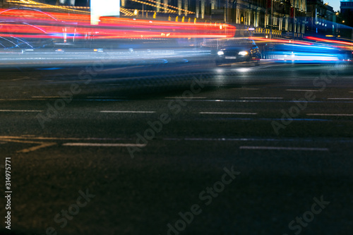 blurred traffic lights at night, long exposure image