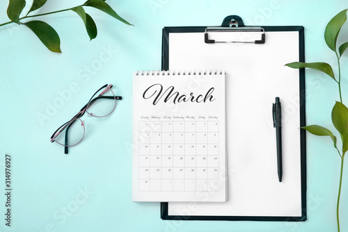 Calendar with clipboard and...