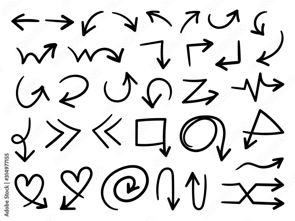 Hand drawn arrow vector icons set. Hand drawn arrow vector icons set.