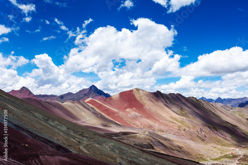 Rainbow mountains of Peru. Near the city of Cuzco. Peruvian Andes. Ausangate Mountain. Tourist place worth visiting