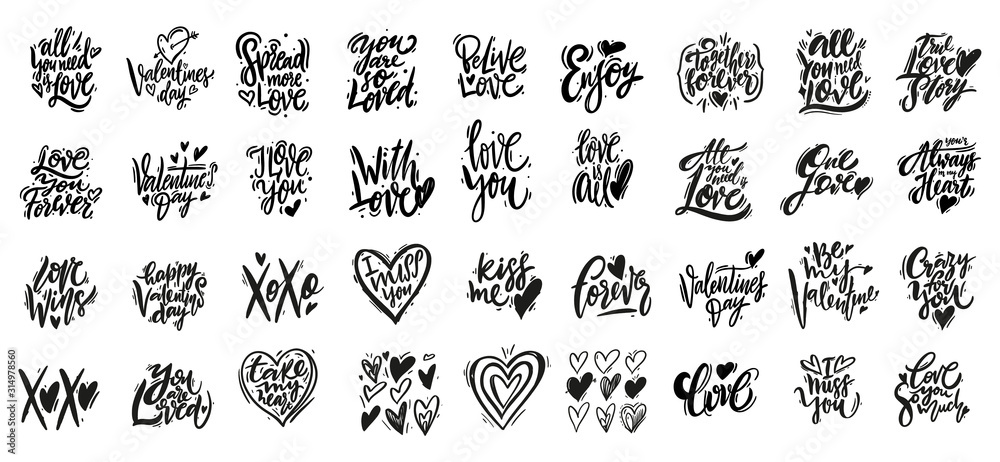 Love and Valentine day greeting phrases set. Modern calligraphy. Vector illustration. Love and Valentine day greeting phrases set. Modern calligraphy. Vector illustration.