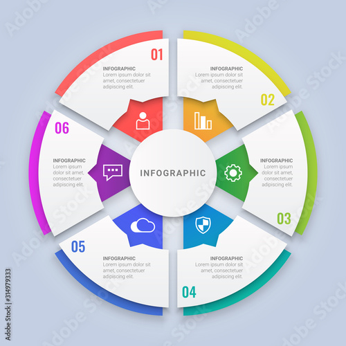 3D Circle Infographic Template with Six Options for Workflow Layout, Diagram, Annual Report, Web Design
