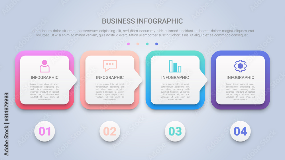 3D Infographic Template for Business with Four Steps Multicolor Label