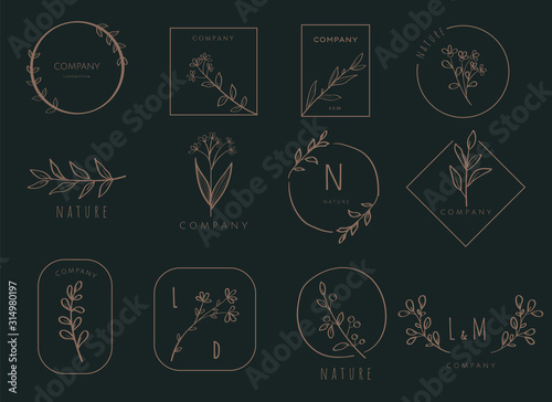 Vector floral border and logo design templates hand drawn style.vector illustration