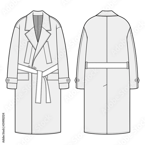 Belted Long Coat fashion flats template