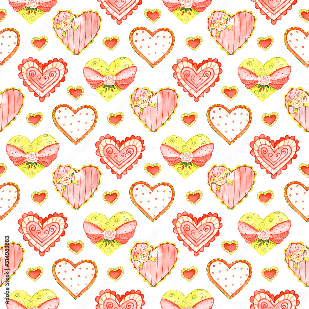 Red romantic seamless pattern with heart. Hand painted watercolor stock illustration. Perfect for birthday, valentine, wedding invitations cards. Red romantic seamless pattern with heart. Hand painted watercolor stock illustration. Perfect for birthday, valentine, wedding invitations cards.