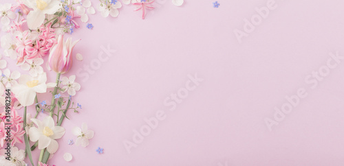 beautiful spring flowers on paper background