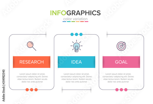 Concept of arrow business model with 3 successive steps. Three colorful graphic elements. Timeline design for brochure, presentation. Infographic design layout.