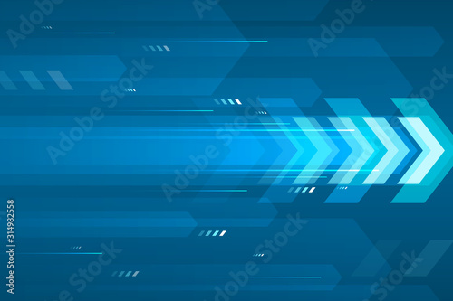 Arrow speed abstract blue background, communication data transfer technology concept.