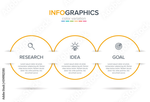 Concept of arrow business model with 3 successive steps. Three colorful graphic elements. Timeline design for brochure, presentation. Infographic design layout.