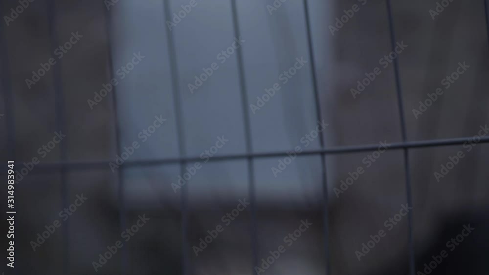 View of building through metal fence railings View of building through metal fence railings