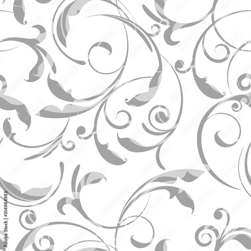 Gray and white elegant floral swirls paper cut out seamless pattern, vector Gray and white elegant floral swirls paper cut out seamless pattern, vector