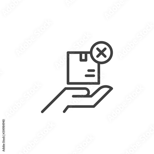 Parcel delivery reject line icon. linear style sign for mobile concept and web design. The package is not delivered outline vector icon. Symbol, logo illustration. Vector graphics