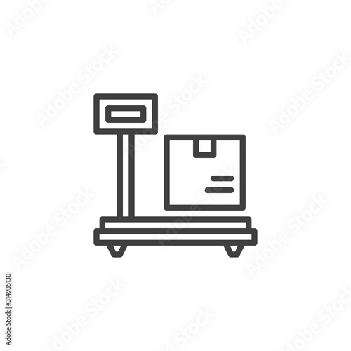 Logistic Shipping scales with box line icon. linear style sign for mobile concept and web design. Delivery weighing outline vector icon. Symbol, logo illustration. Vector graphics