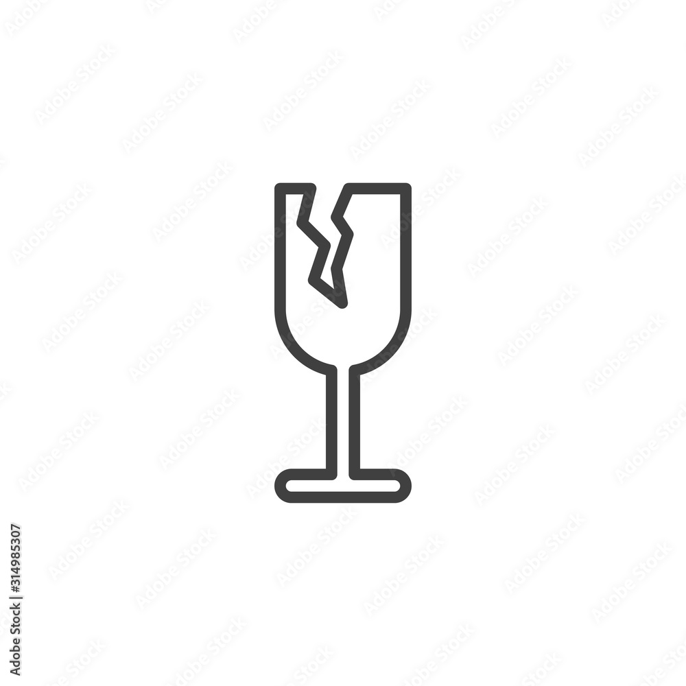 Fragile delivery line icon. linear style sign for mobile concept and web design. Cracked glass outline vector icon. Symbol, logo illustration. Vector graphics