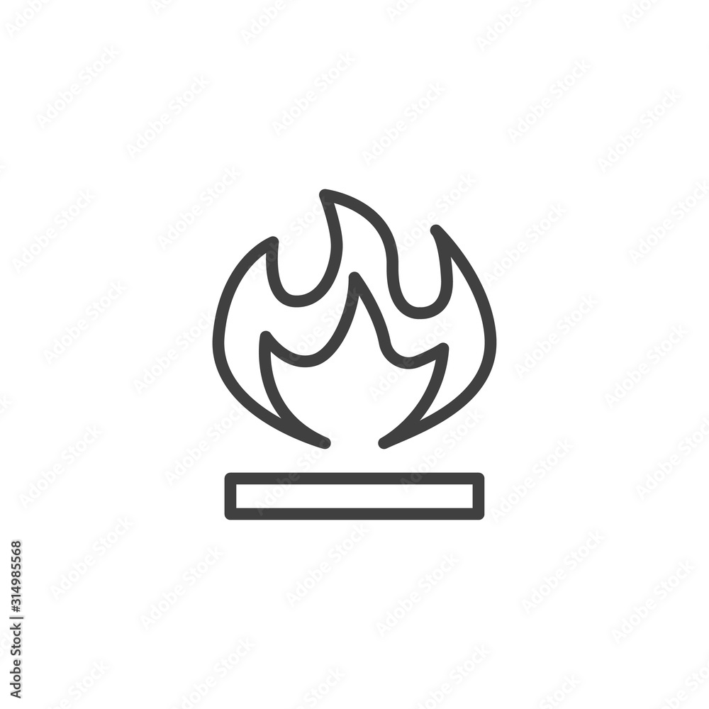 Flammable packaging line icon. linear style sign for mobile concept and web design. Cargo logistics sign outline vector icon. Symbol, logo illustration. Vector graphics Flammable packaging line icon. linear style sign for mobile concept and web design. Cargo logistics sign outline vector icon. Symbol, logo illustration. Vector graphics