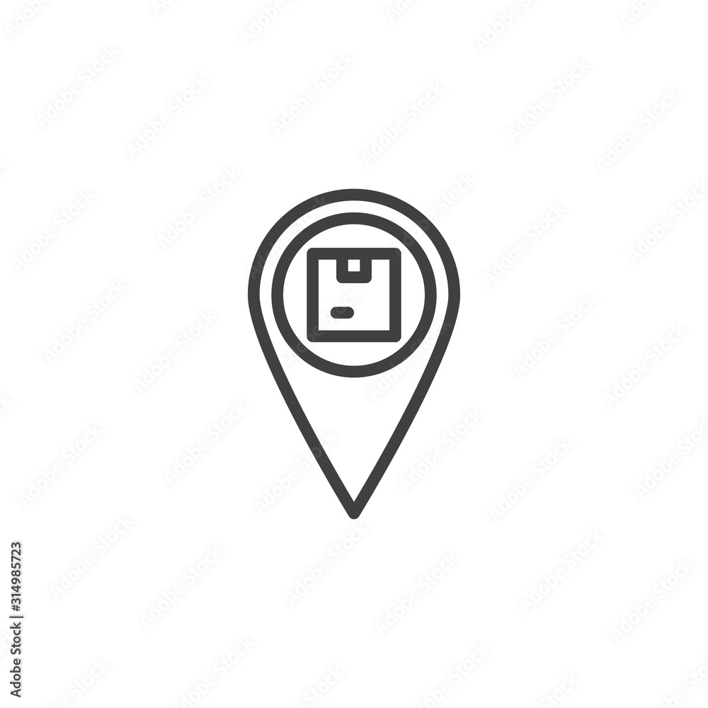 Parcel tracking line icon. linear style sign for mobile concept and web design. Cardboard box with map pin outline vector icon. Delivery service symbol, logo illustration. Vector graphics Parcel tracking line icon. linear style sign for mobile concept and web design. Cardboard box with map pin outline vector icon. Delivery service symbol, logo illustration. Vector graphics