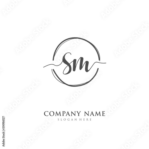 Handwritten initial letter S M SM for identity and logo. Vector logo template with handwriting and signature style.