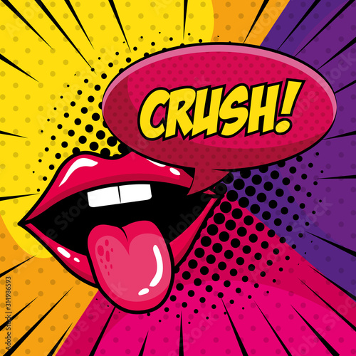 sexy mouth with tongue out and crush expression pop art style