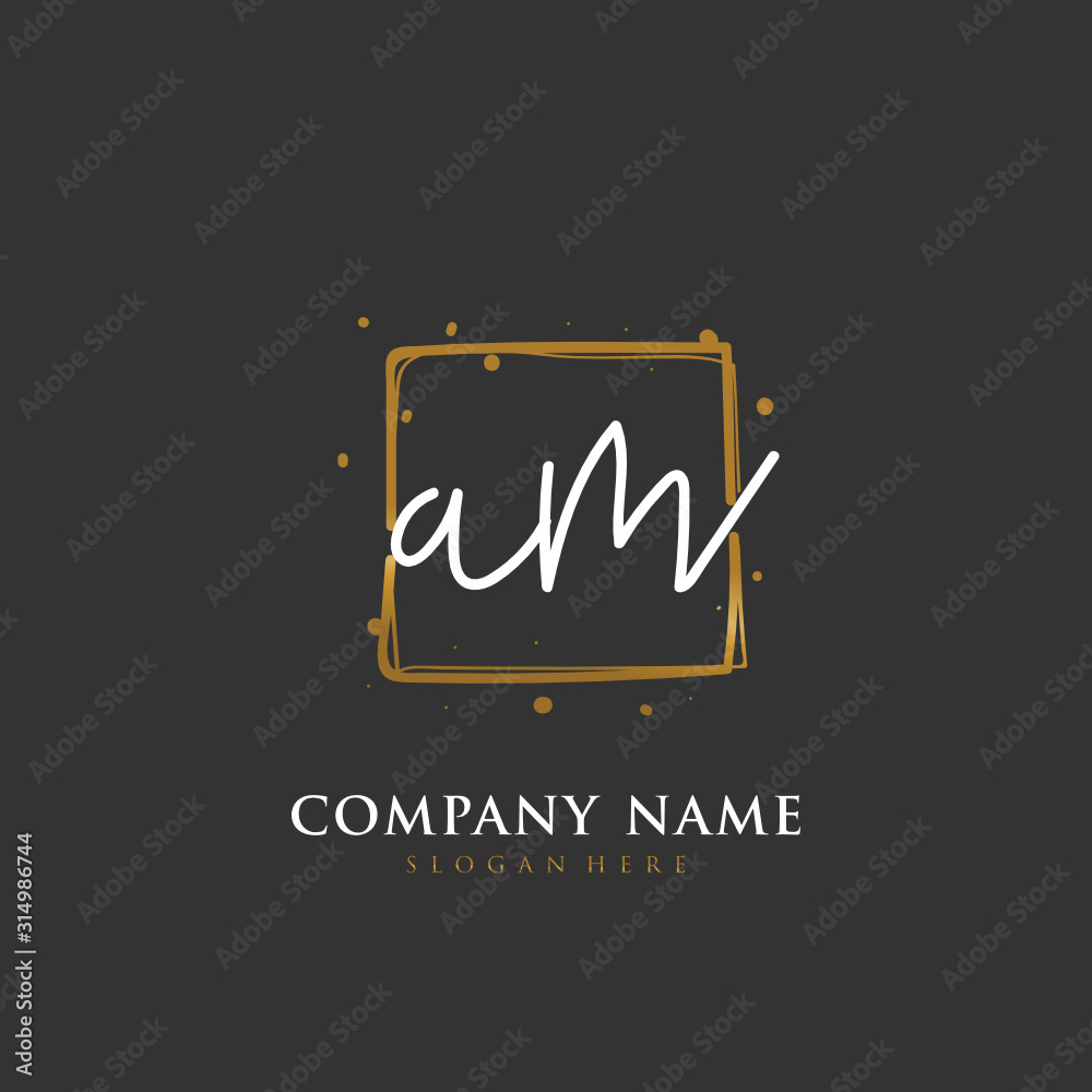Handwritten initial letter A M AM for identity and logo. Vector logo template with handwriting and signature style.