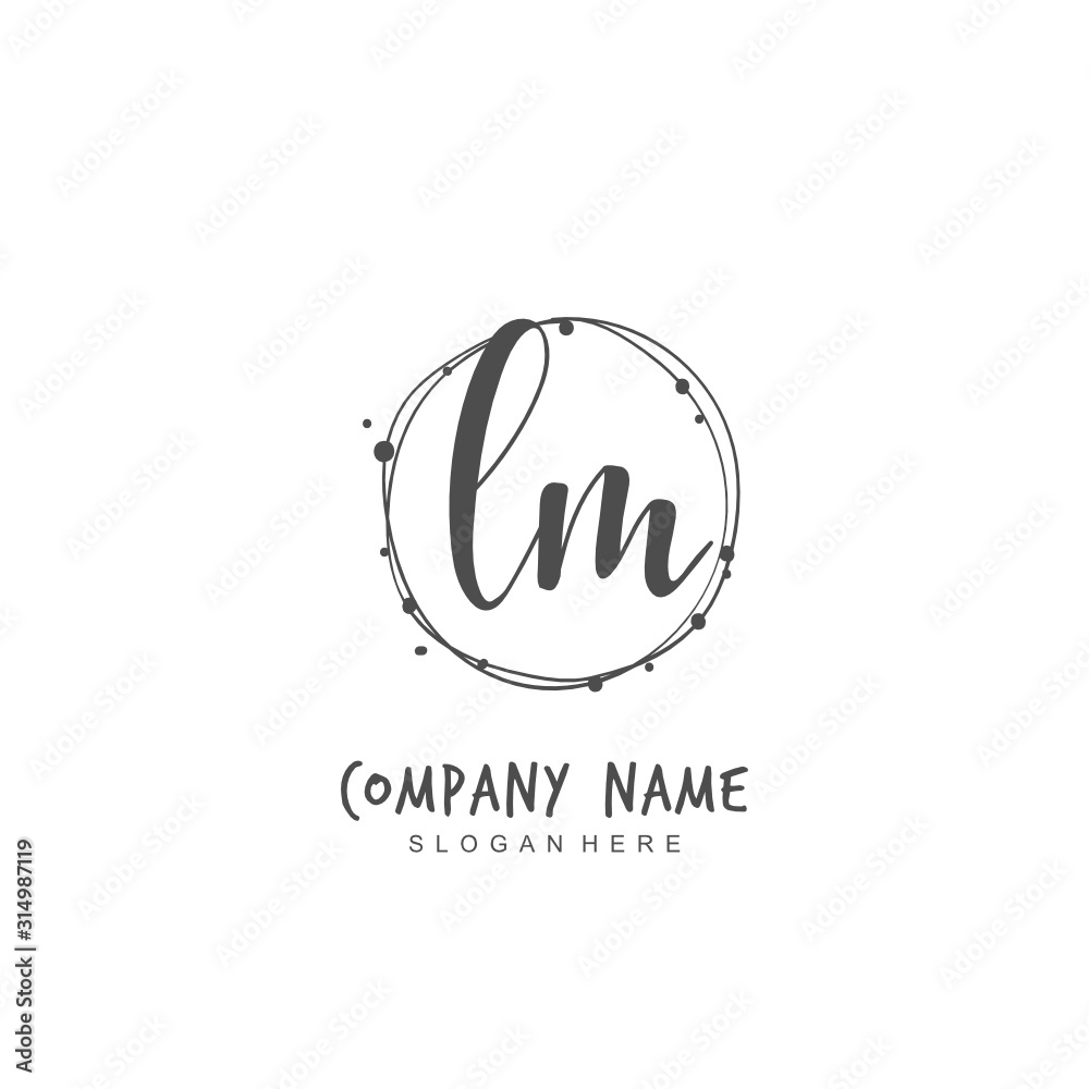 Handwritten initial letter L M LM for identity and logo. Vector logo template with handwriting and signature style.