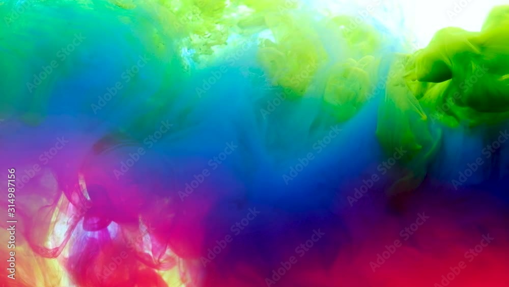 4K, Color paint drops in water , abstract color mix , drop of Ink color mix paint falling on water Colorful ink in water, 4K footage,