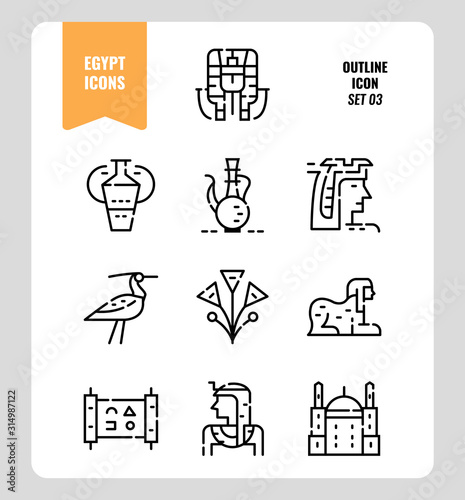Egypt icon set 3. Include pharaoh, sphinx, cleopatra and more. Outline icons Design. vector