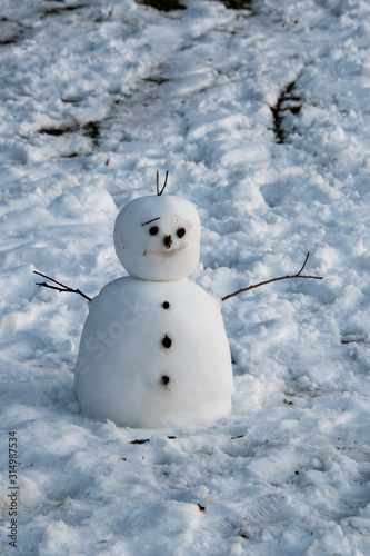 A picture of a snowman on snow-covered ground.     Burnaby Mountain  BC Canada