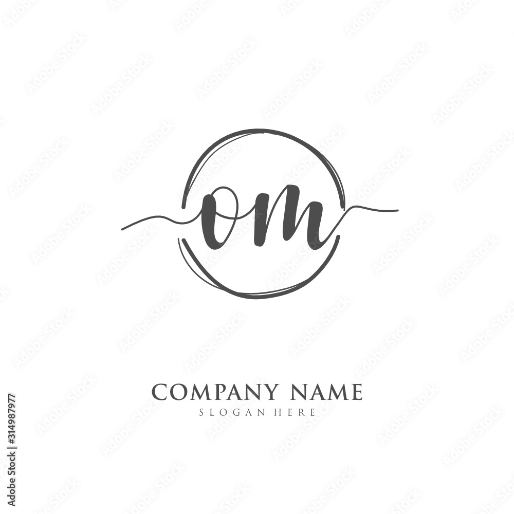 Handwritten initial letter O M OM for identity and logo. Vector logo template with handwriting and signature style. - obrazy, fototapety, plakaty 