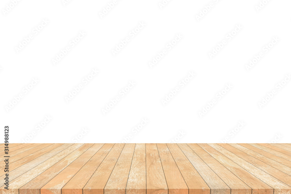 Wood table top isolated on white background. Used for product placement or montage. Wood table top isolated on white background. Used for product placement or montage.