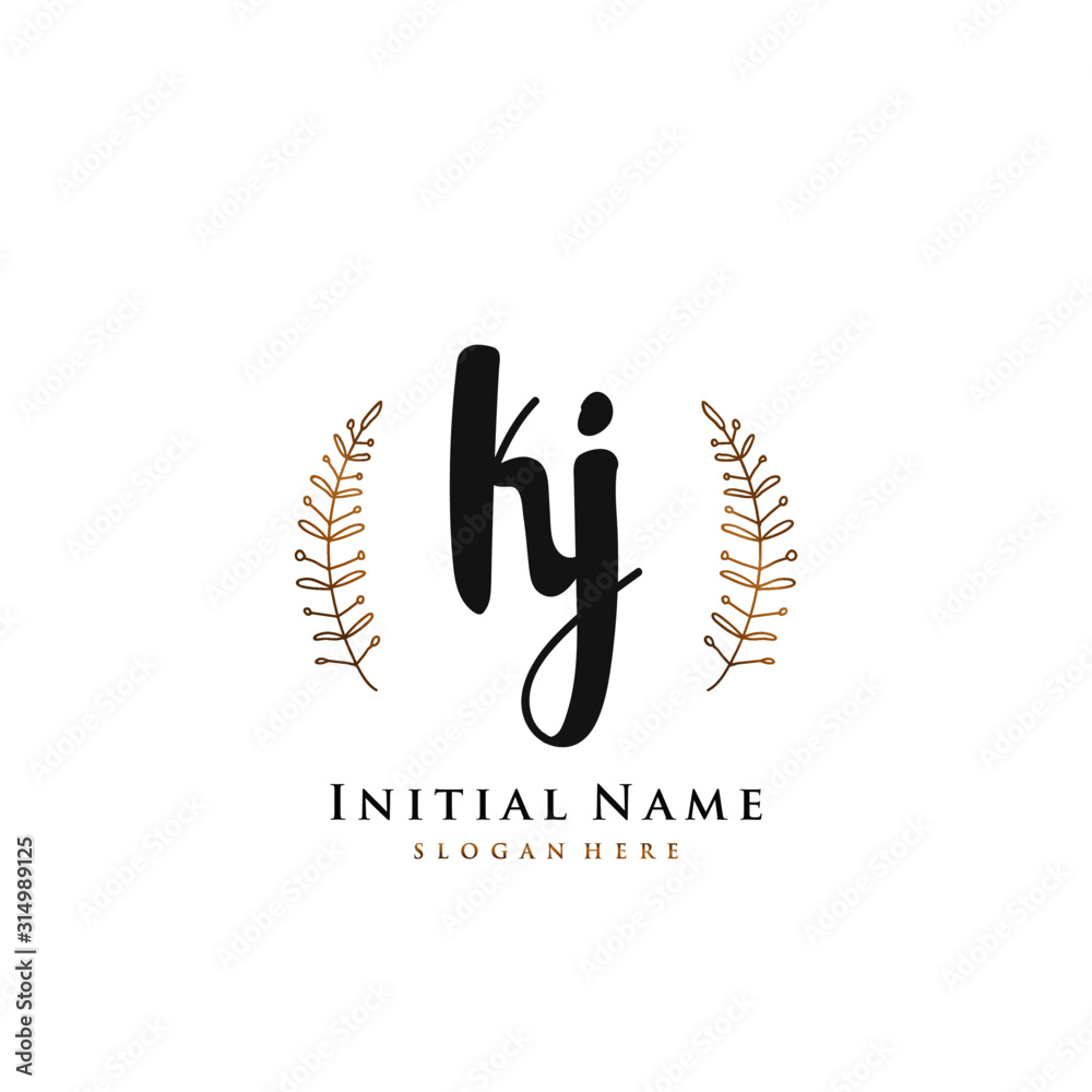 KJ Initial handwriting logo vector