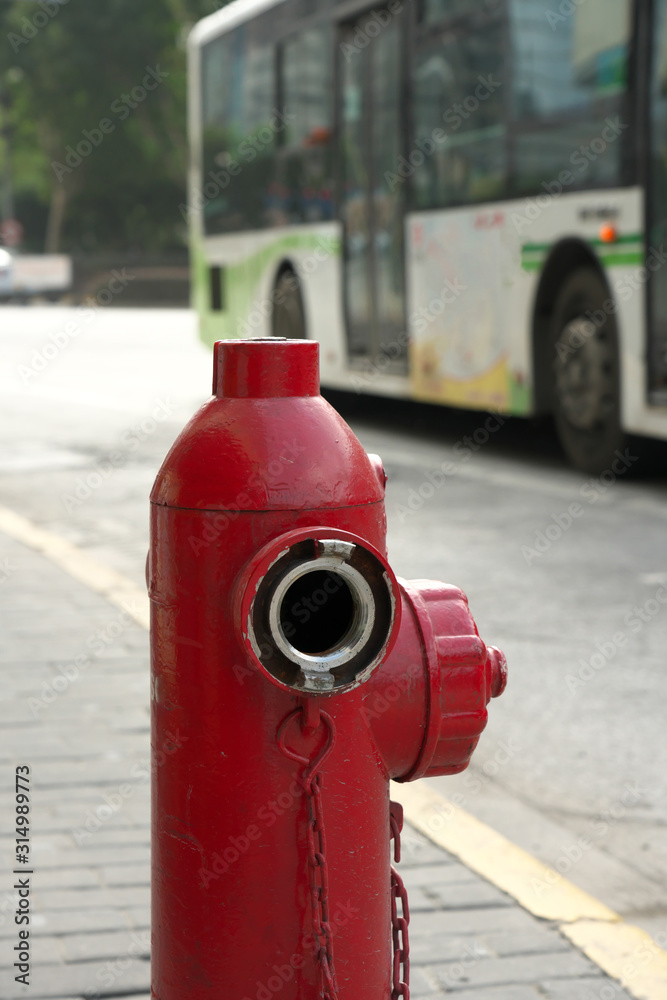Shanghai,China-September 12, 2019: Fire Hydrants near Waitan in Shanghai, China