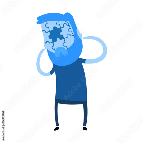 Guy confused, puzzled or thinking hard. Confusion, memory loss. Colorful flat design icon. Flat vector illustration. Isolated on white background.