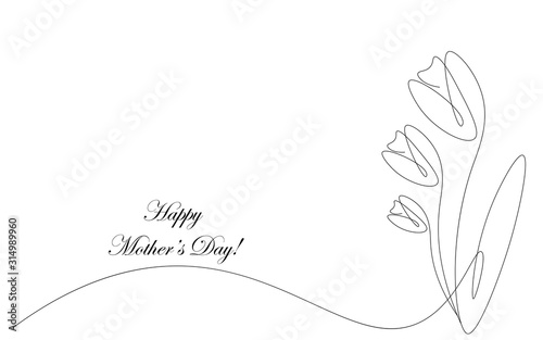 Happy mother's day card with tulips flower vector illustration