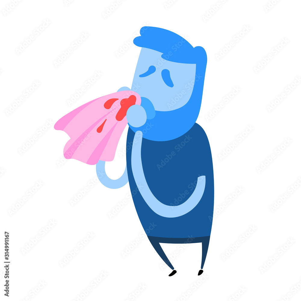 Fototapeta premium Guy with bleeding nose. Cartoon design icon. Colorful flat vector illustration. Isolated on white background.