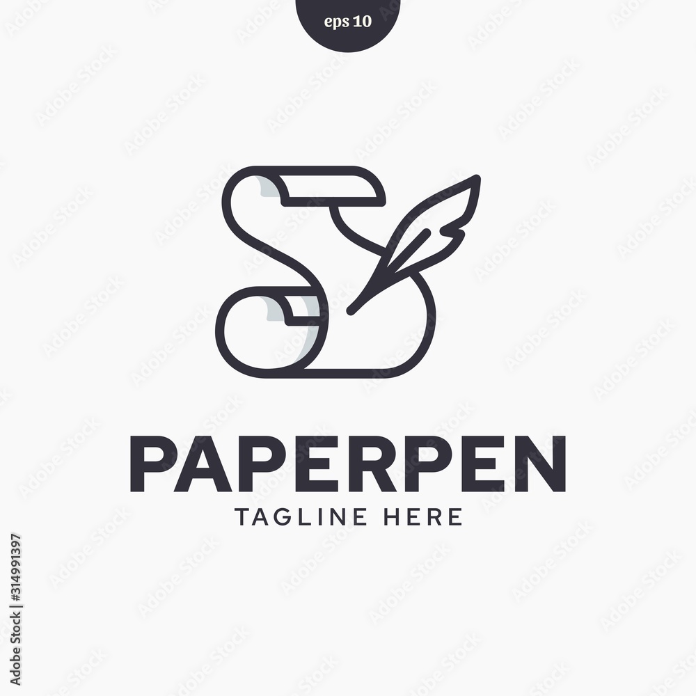 S Paper and feather pen logo illustration S Paper and feather pen logo illustration