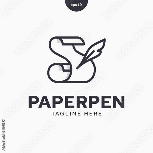 S Paper and feather pen logo illustration